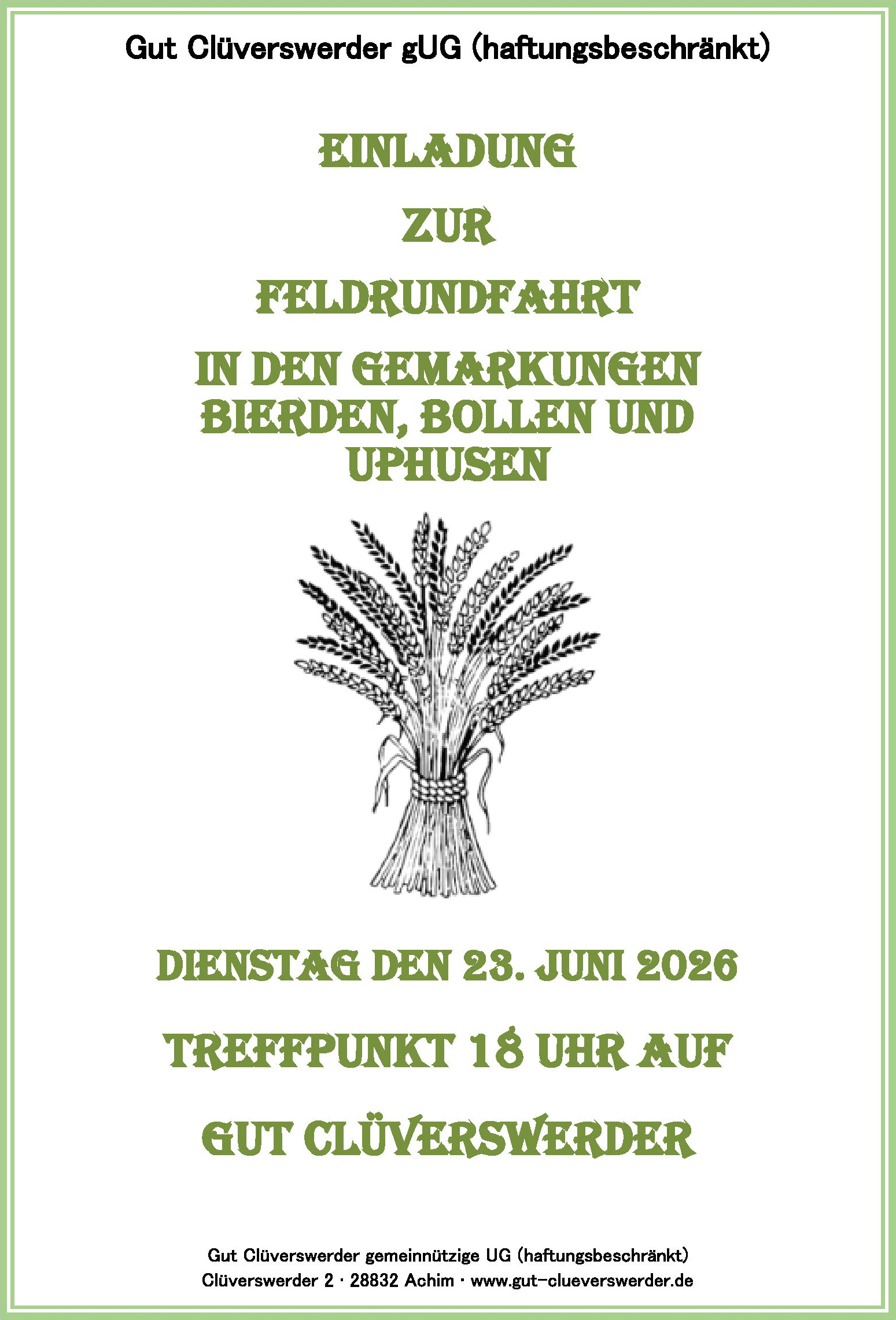 Feldrundfahrt am 23.06.2026 um 18:00 Uhr