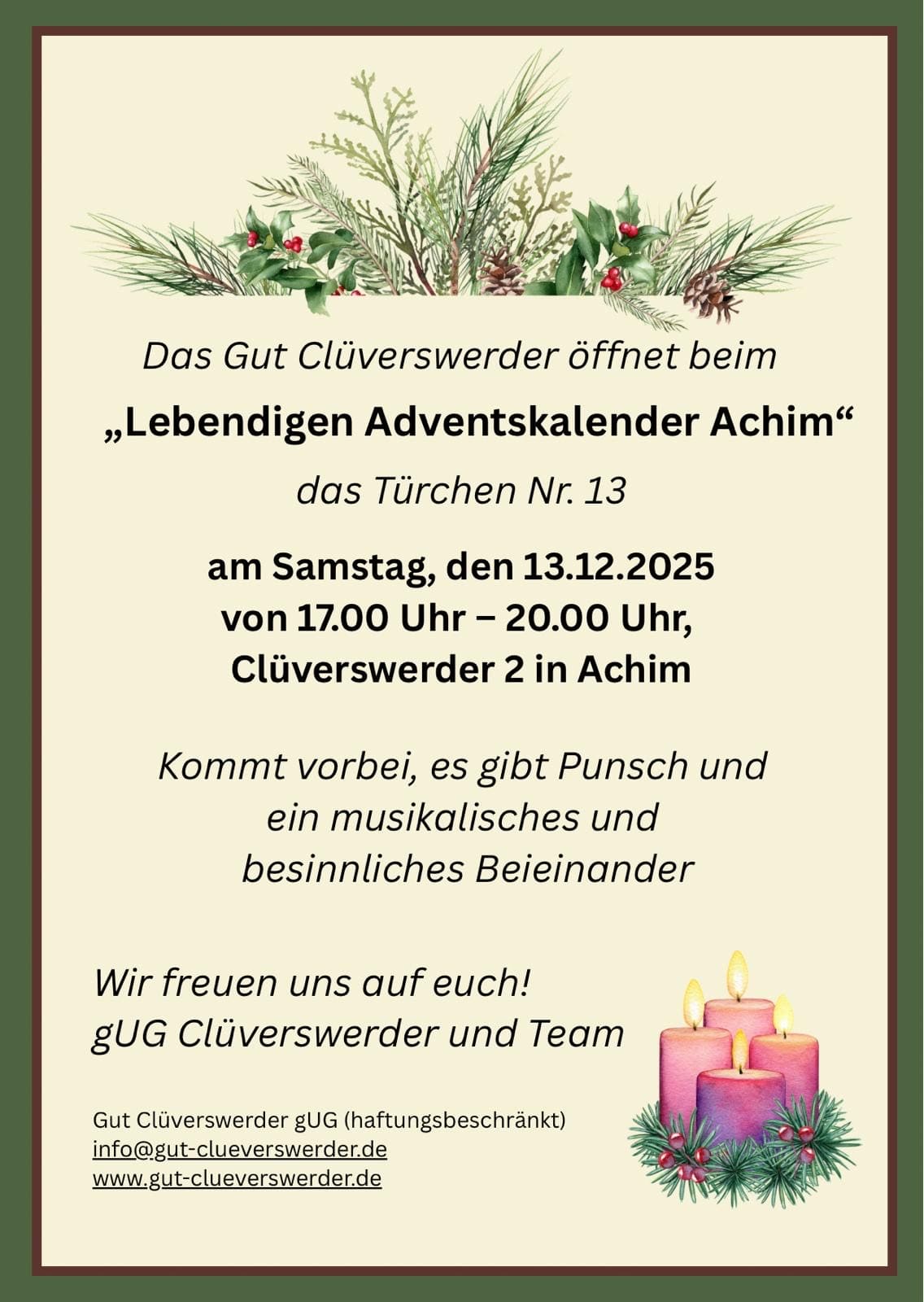 Lebendiger Adventskalender am 13.12.2025 von 17:00 - 20:00 Uhr